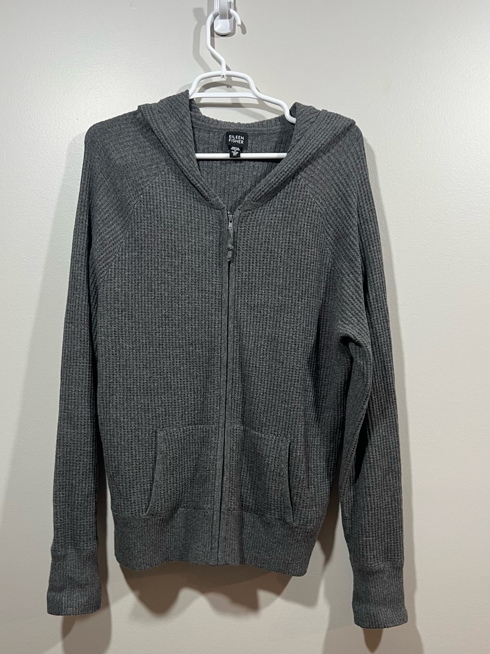 Eileen Fisher Wool Blend Gray Zip-Up Hooded Sweater Size XL